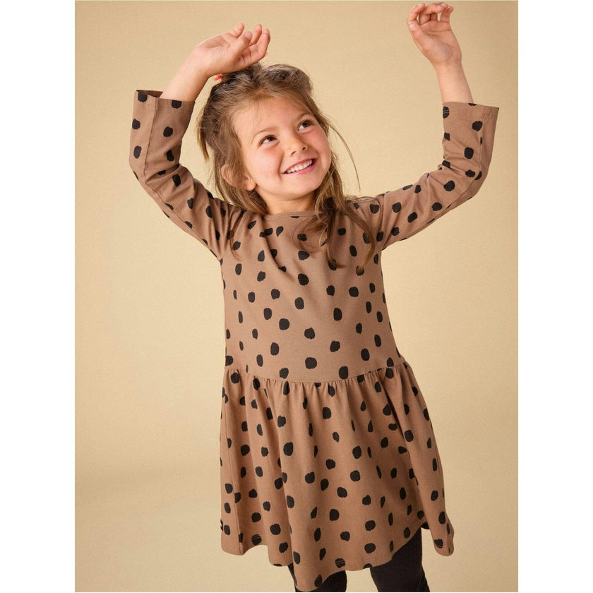 Long Sleeve Skirted Dress, Brown