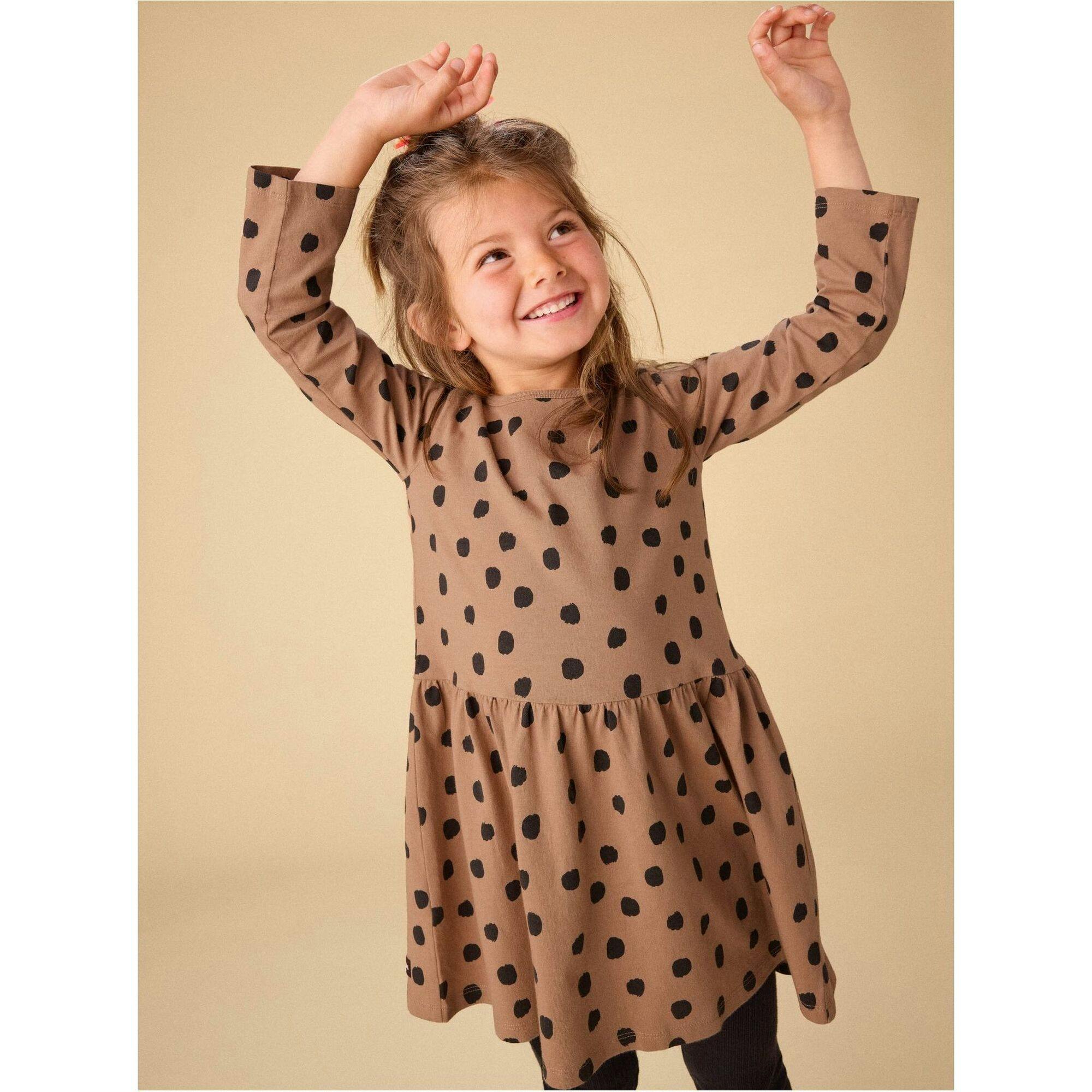 Long Sleeve Skirted Dress, Brown