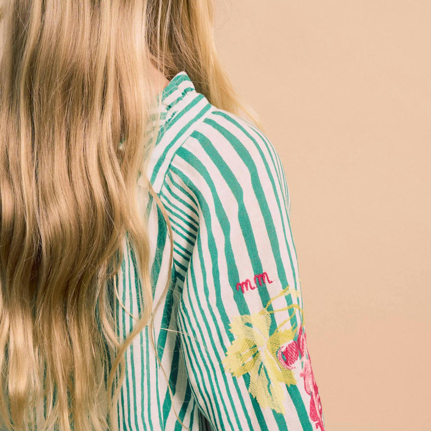 UVAS STRIPED DRESS WITH PUFFY SLEEVES GREEN