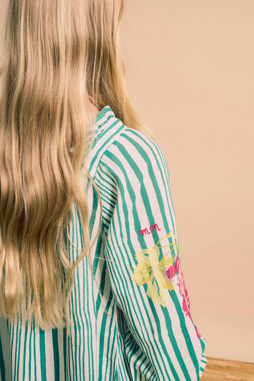 UVAS STRIPED DRESS WITH PUFFY SLEEVES GREEN