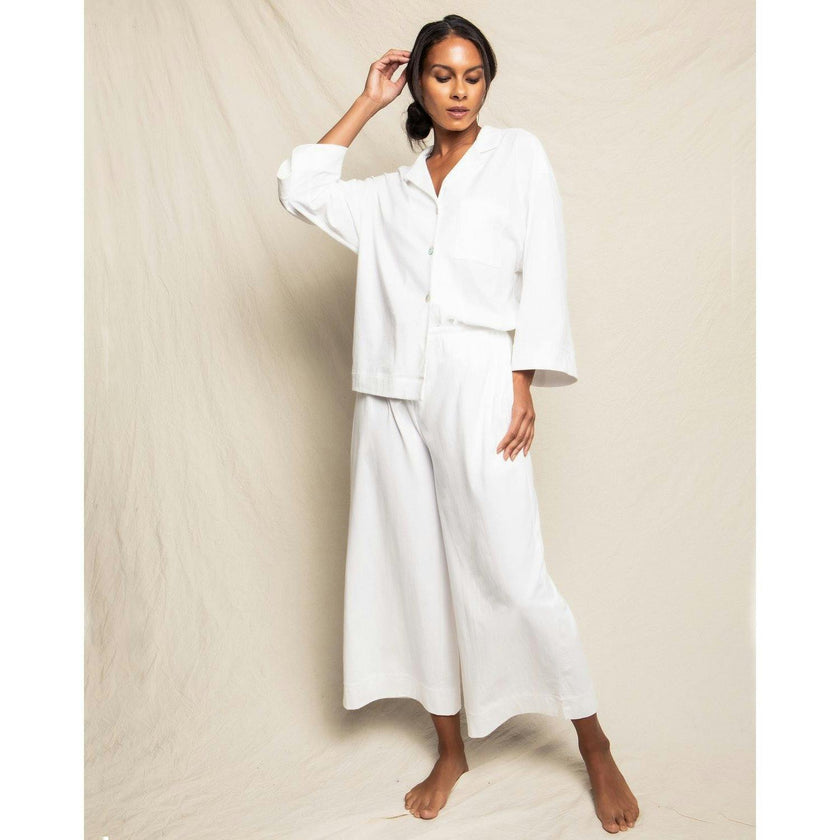 The Olivia Wide Leg Pima Pajama Set in White
