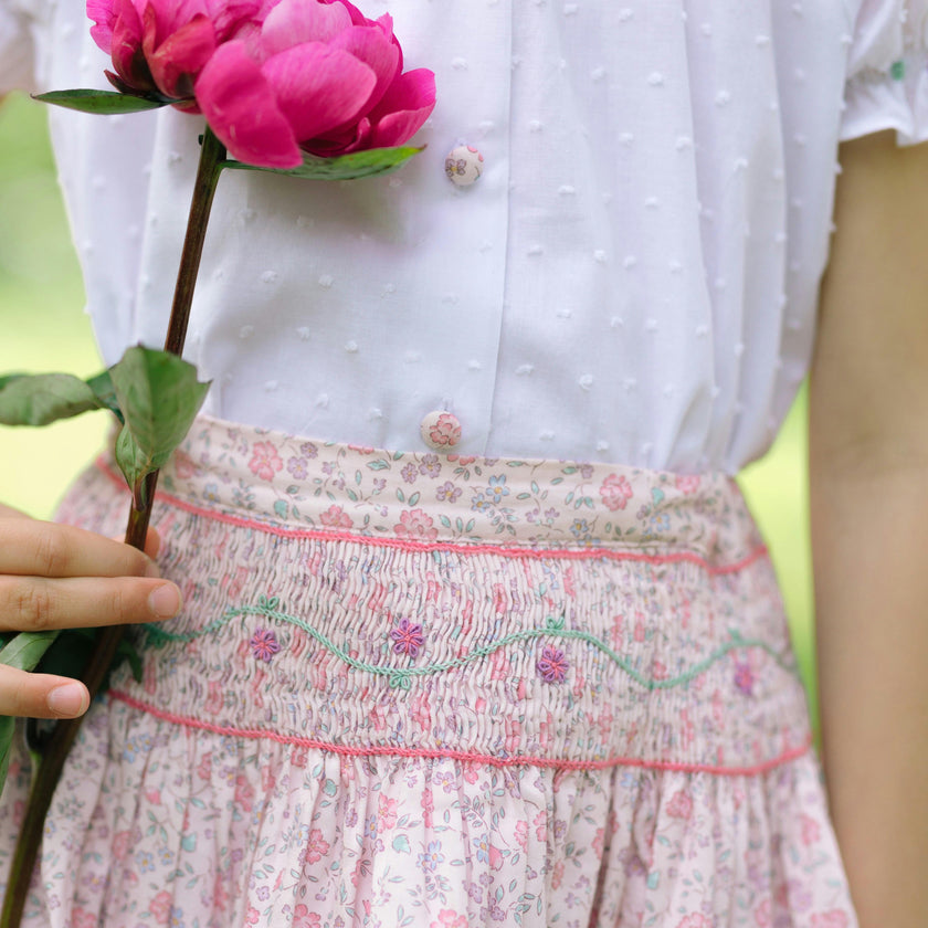 Marie Floral Pink Skirt & Short Sleeve Blouse