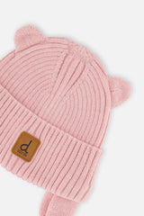 Baby Knit Hat With Strings Pale Dusty Pink