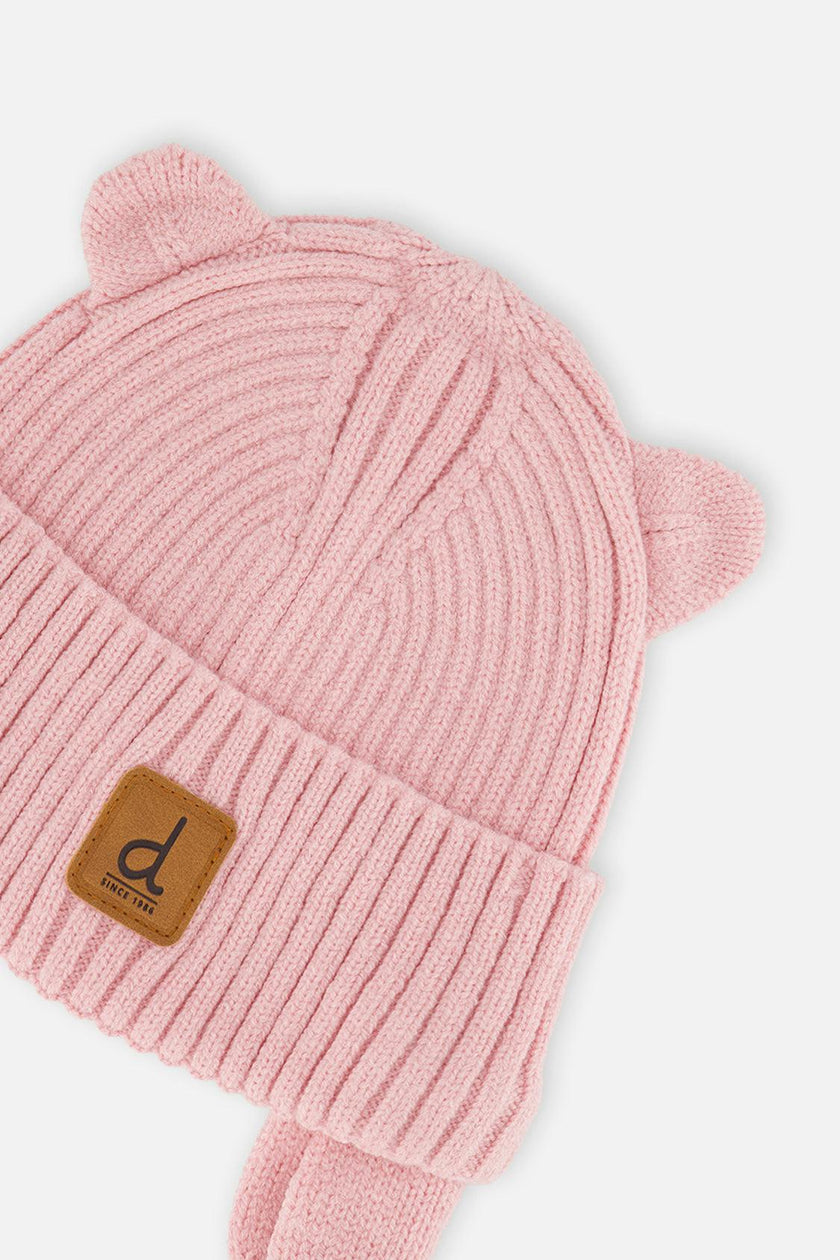 Baby Knit Hat With Strings Pale Dusty Pink