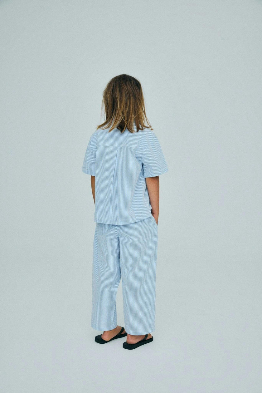 Almond Pant Vista Blue Seersucker Stripes