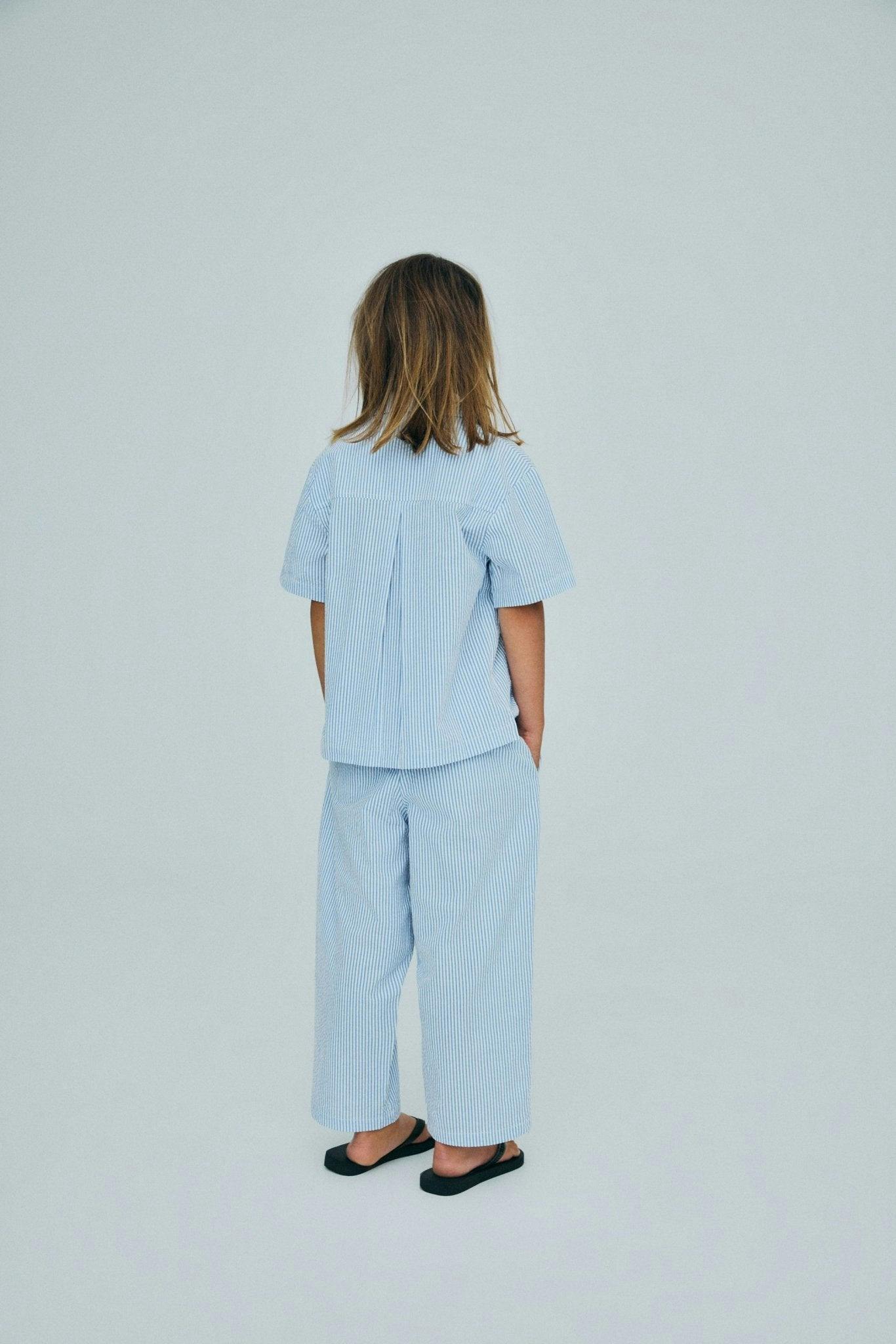 Almond Pant Vista Blue Seersucker Stripes