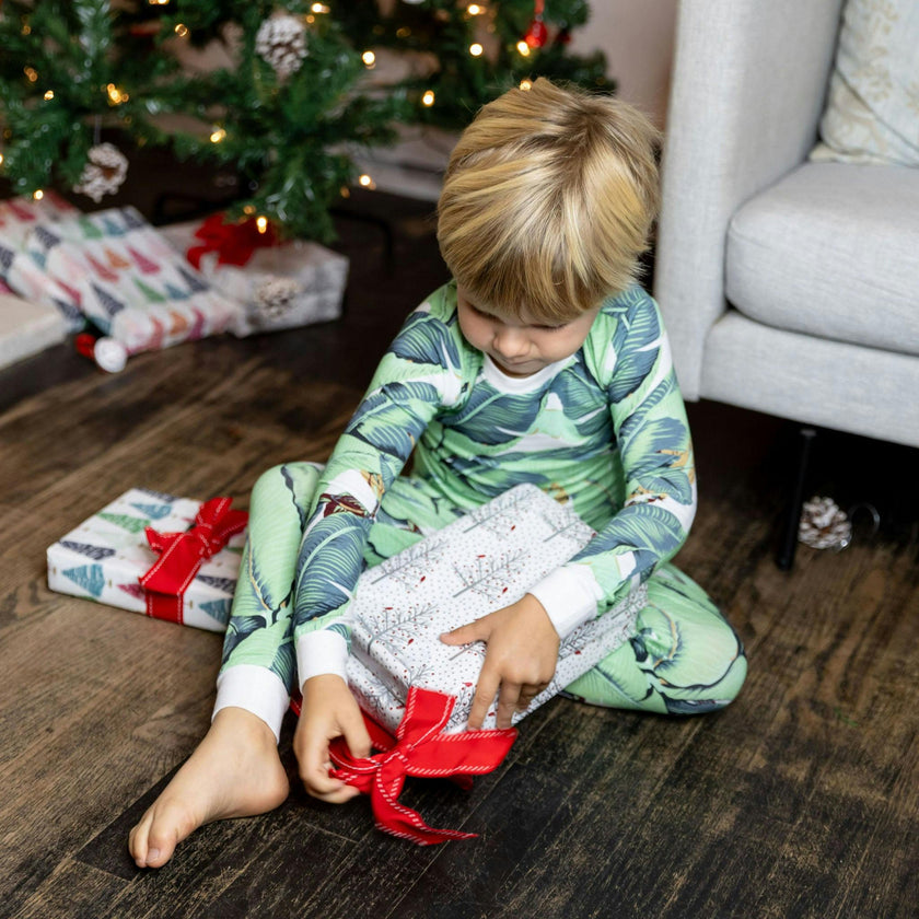 Kids Martinique® Green Banana Leaf PJ Set - Organic Stretch Jersey Knit Cotton