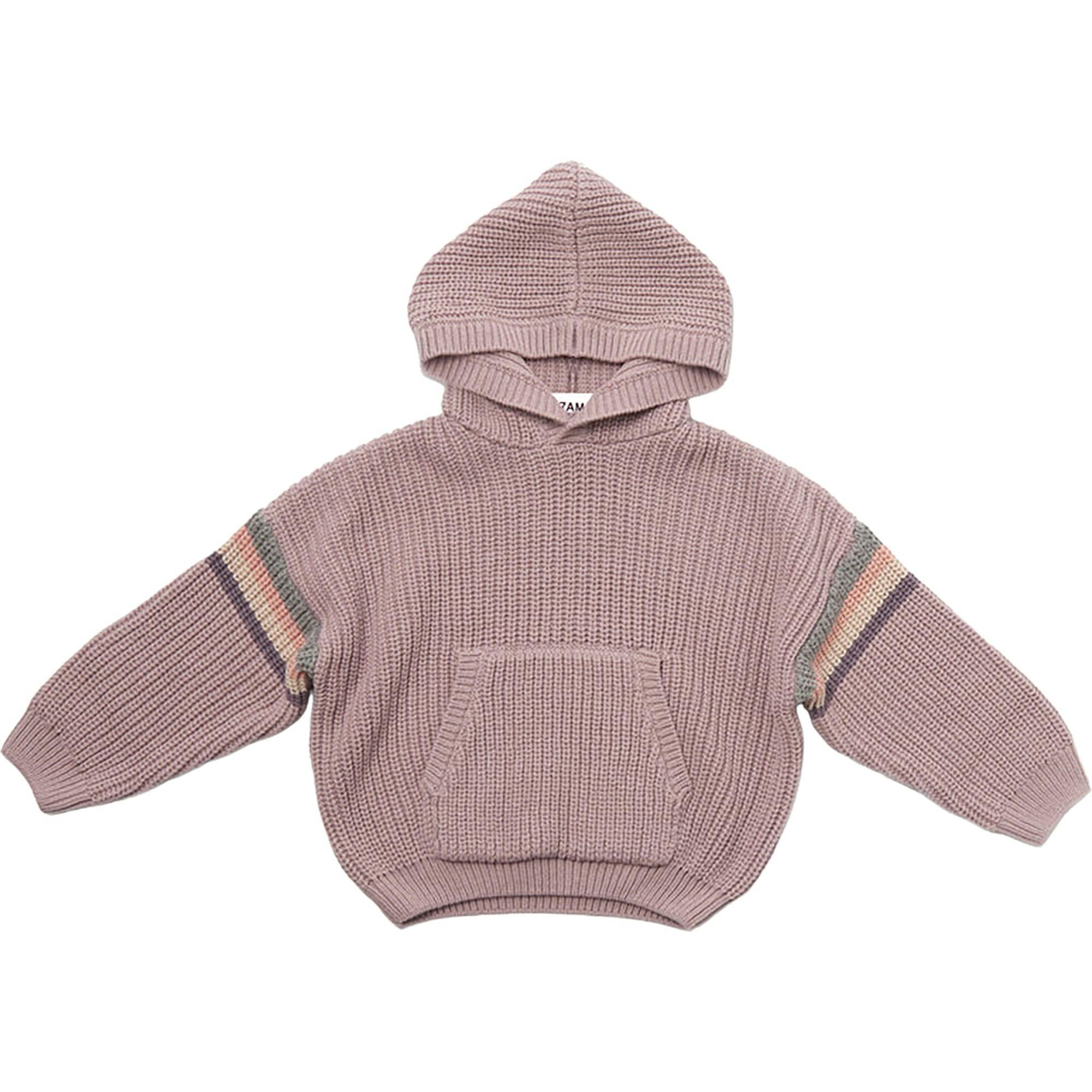 Chunky Ribbed Knit Long Sleeve Front Pocket Boxy Fit Hooded Sweater