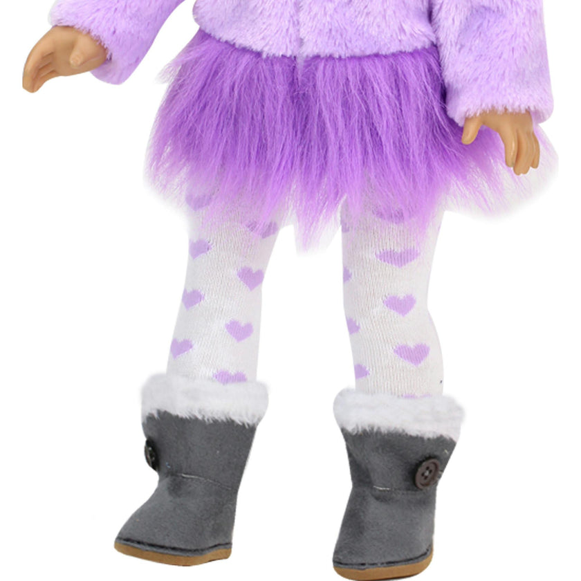 Sophia’s Faux Suede Boots with Faux Fur and Side Button for 18" Dolls, Gray