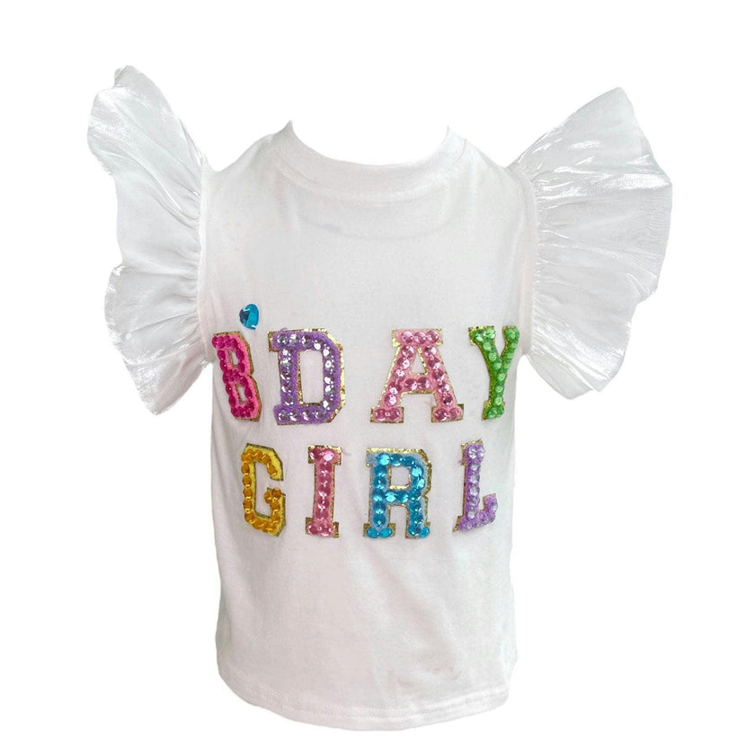 Birthday Girl Gem Ruffle Sleeve Shirt