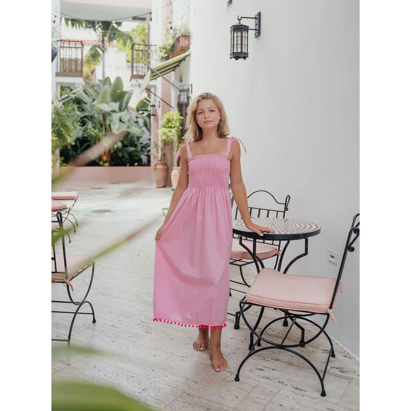 Malta Long Dress with Pompom Pink