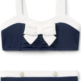 Recycled Retro Bow 2-Piece Swimsuit, Navy Blue