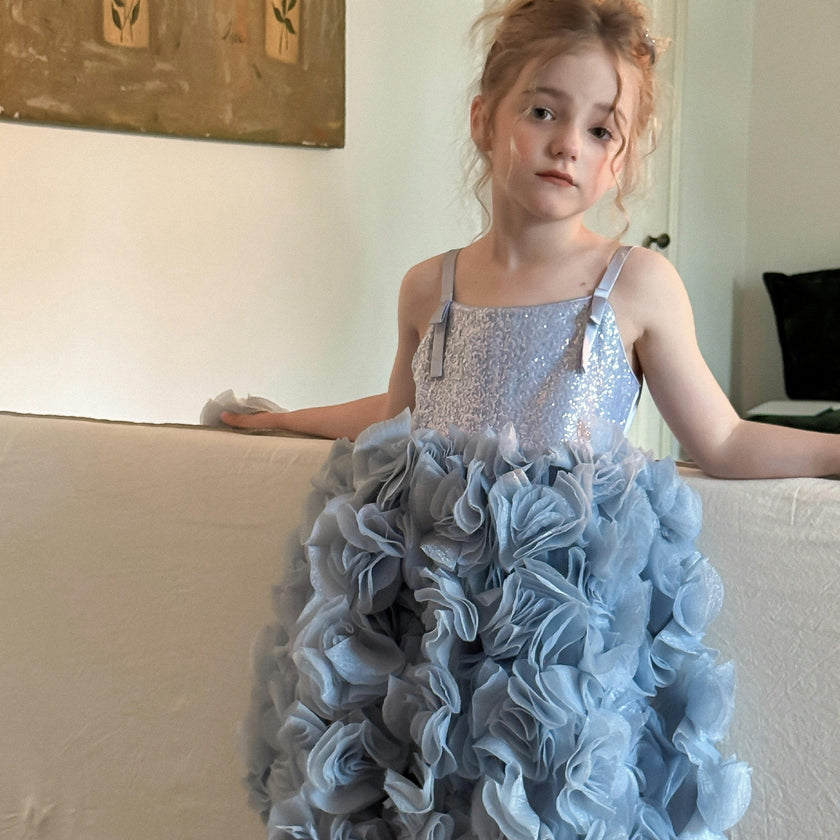 Blue Arabella Glitter Ruffle Dress