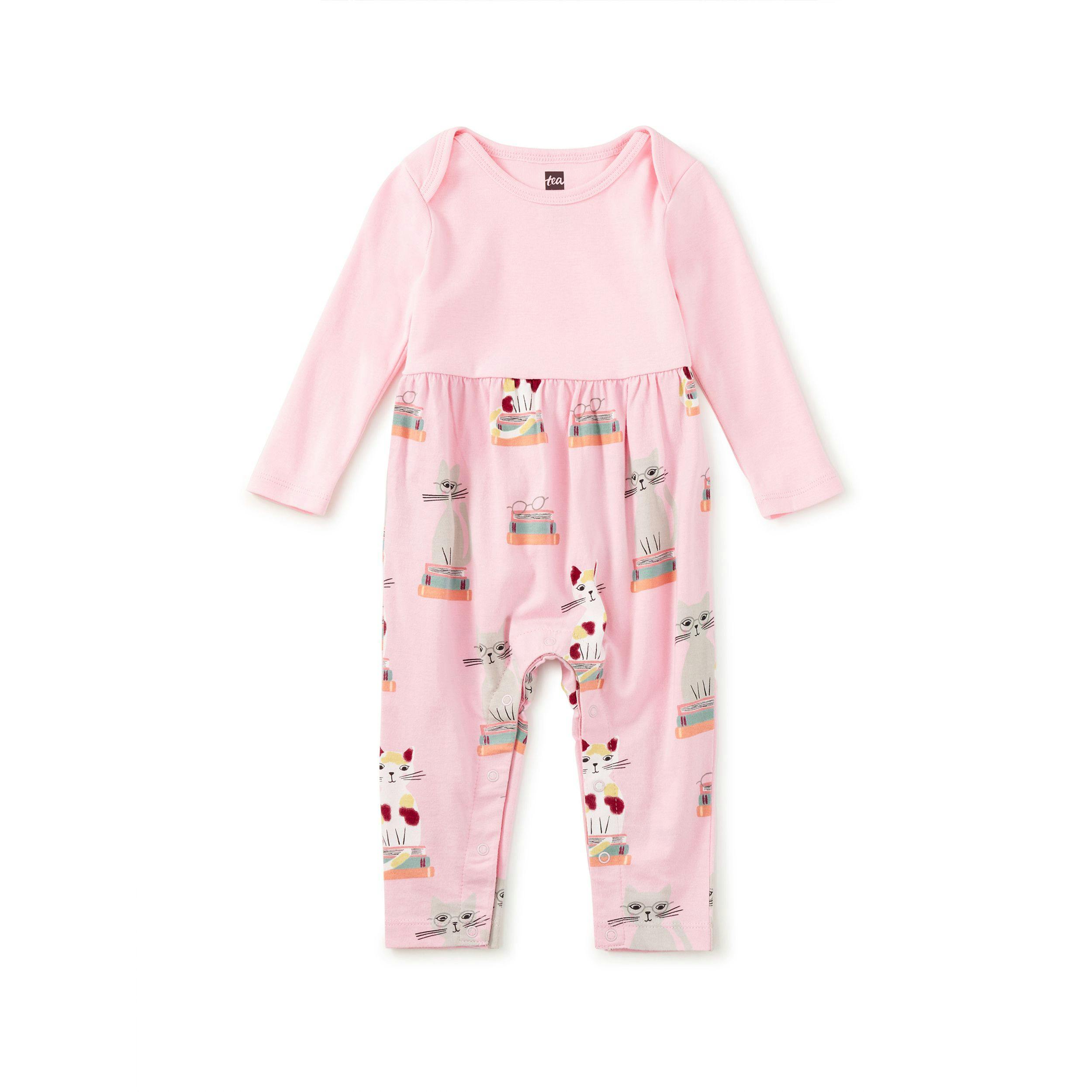 Print Mix Baby Romper, Bookshop Cat