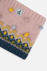 Winter Knit Neckwarmer Pink And Blue Jacquard