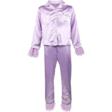 Feather Trim Cuff Silk Pajamas Set