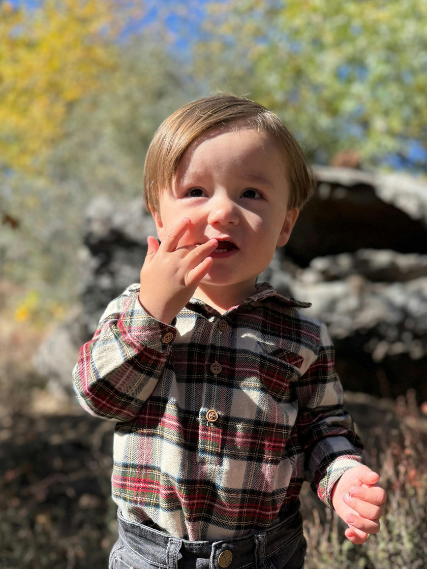 JASPER Cream/Green plaid Woven Onesie
