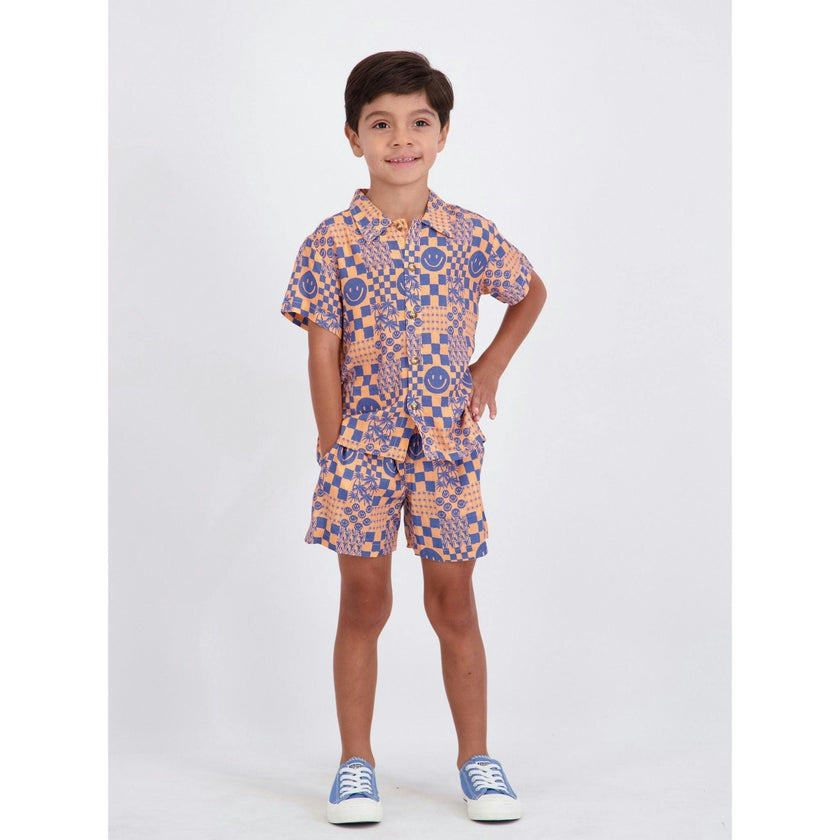 Boys Synthetic Viscose Matching Set | Geometric Smiley