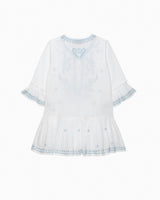 Embroidered Kaftan in White/Blue