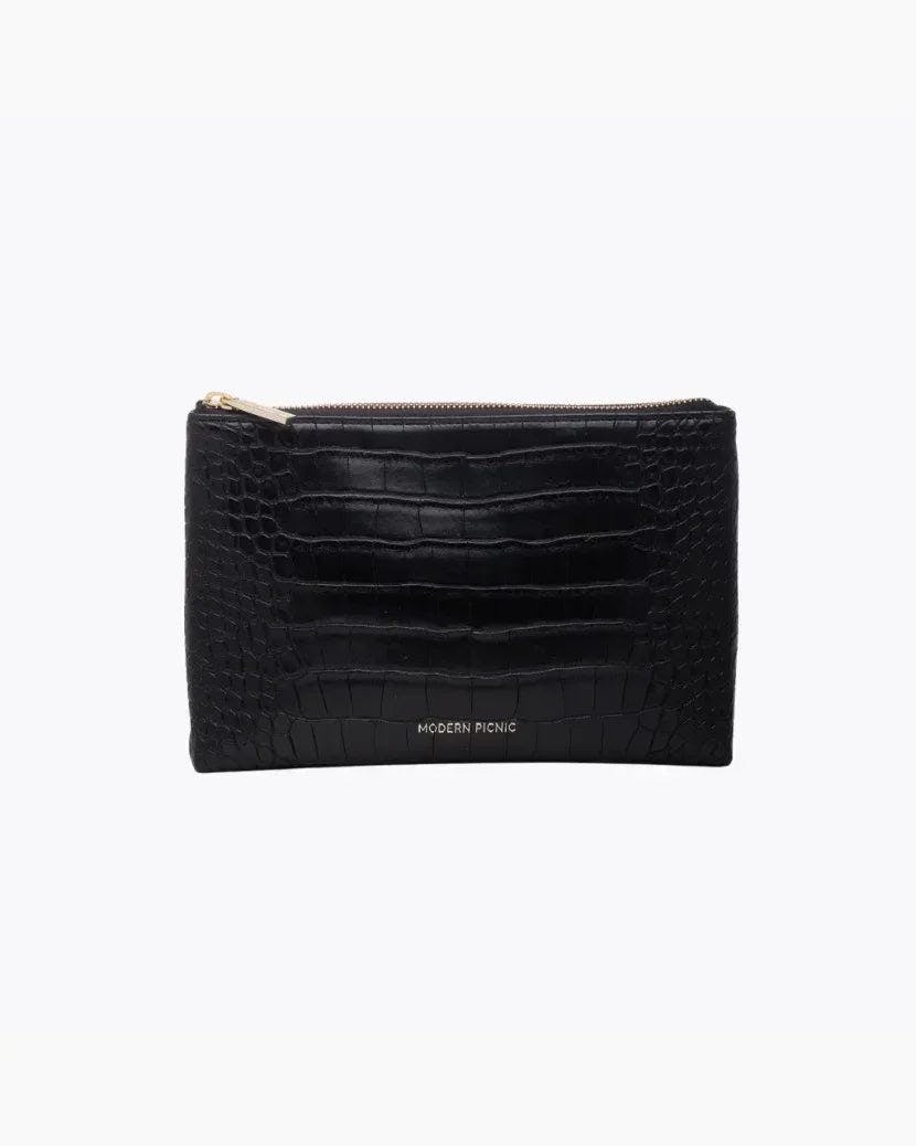 Insulated Small Snack Pouch, Black Croc