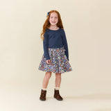 Girls Allie Skirt - True Blue Sketched Floral