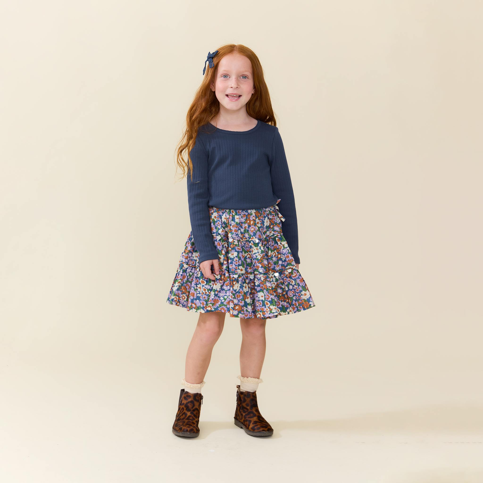 Girls Allie Skirt - True Blue Sketched Floral