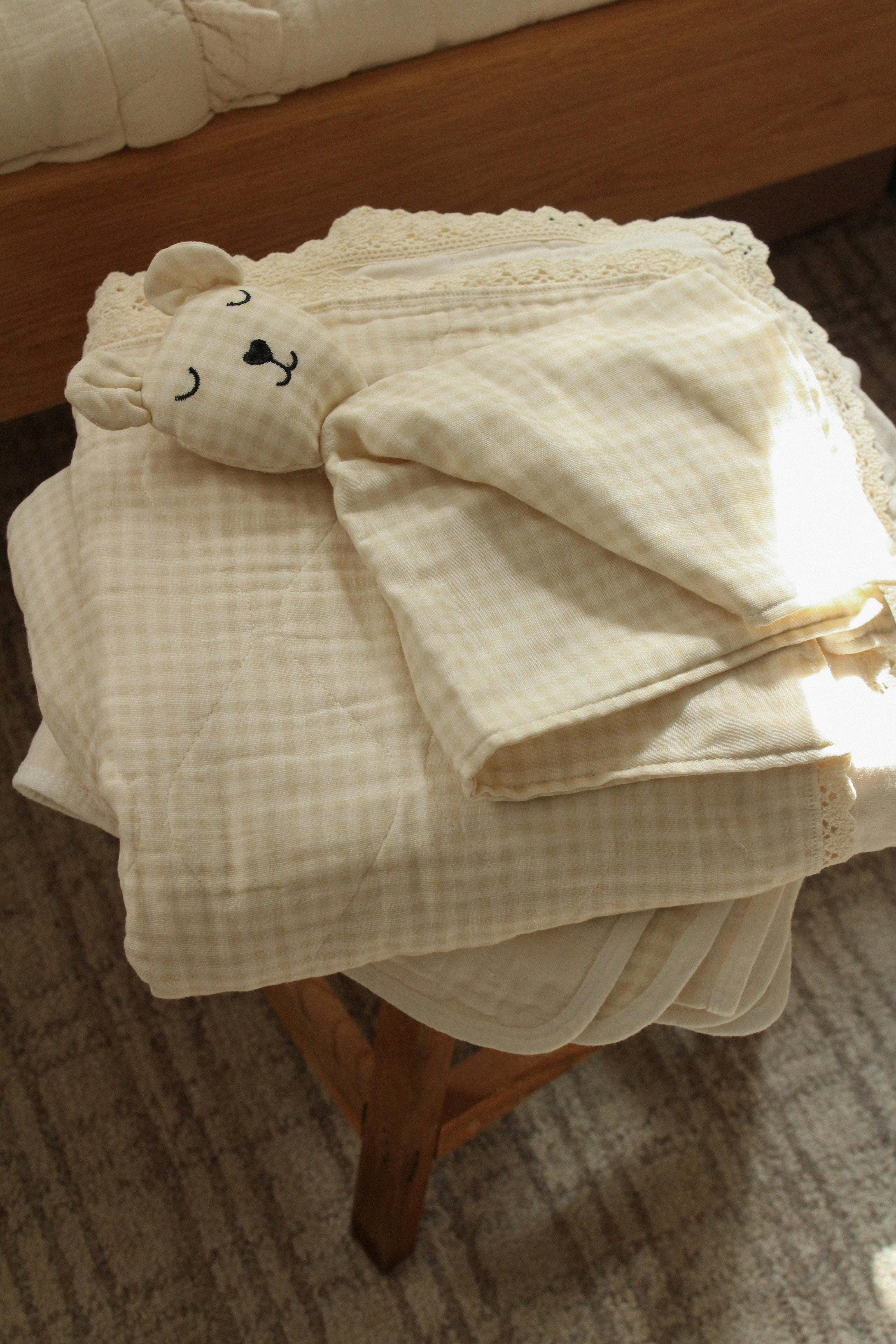 Cream Gingham Bear Lovey