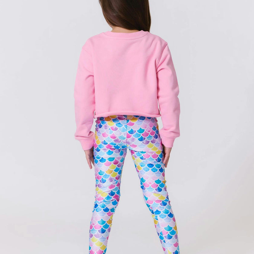 Girls Hi-Shine Leggings in Watercolor Mermaid