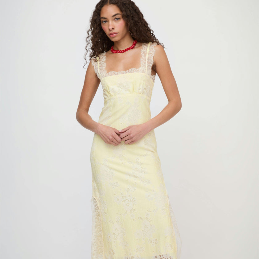 The Alba Dress - Yellow Trailing Lace