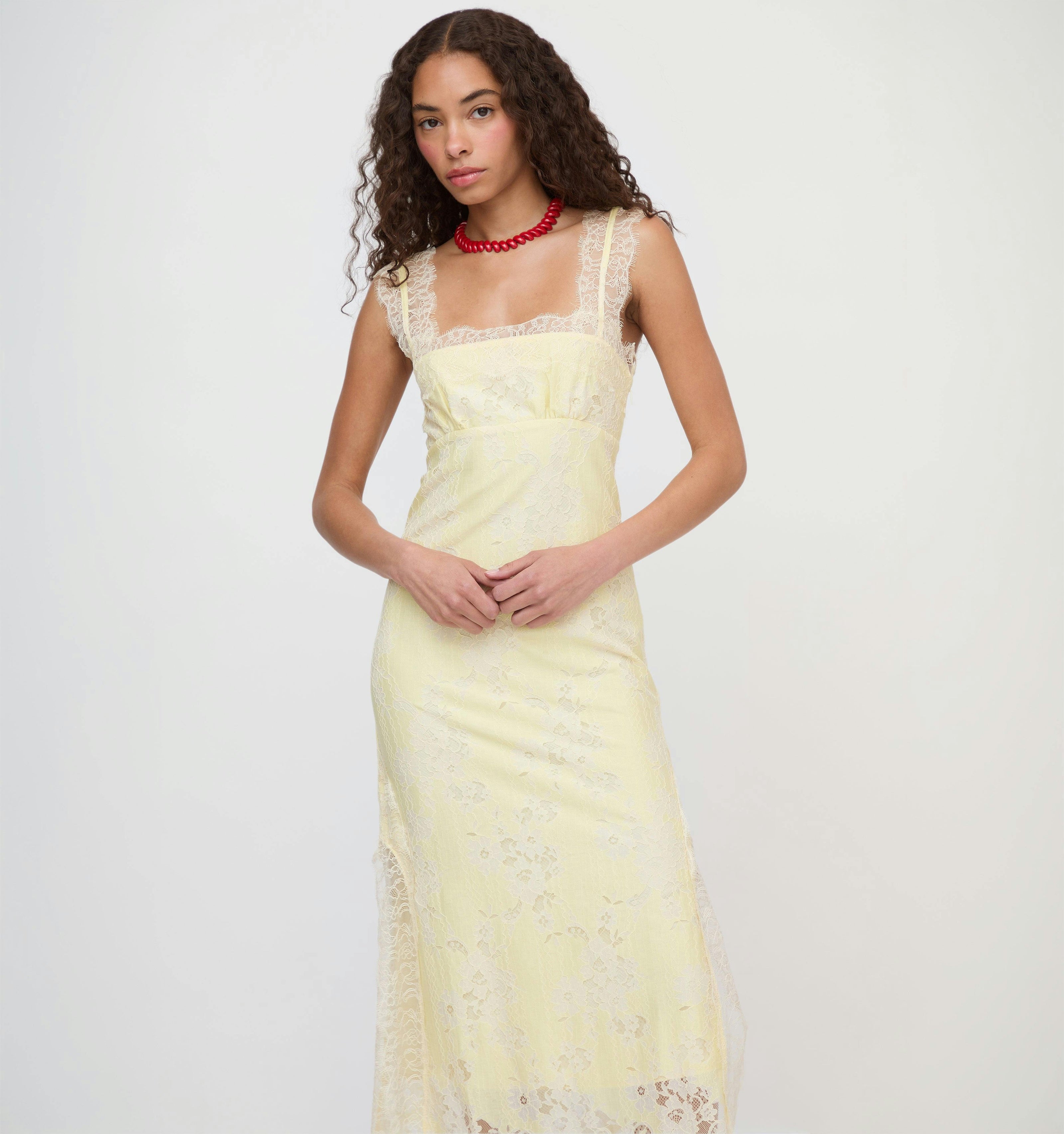 The Alba Dress - Yellow Trailing Lace
