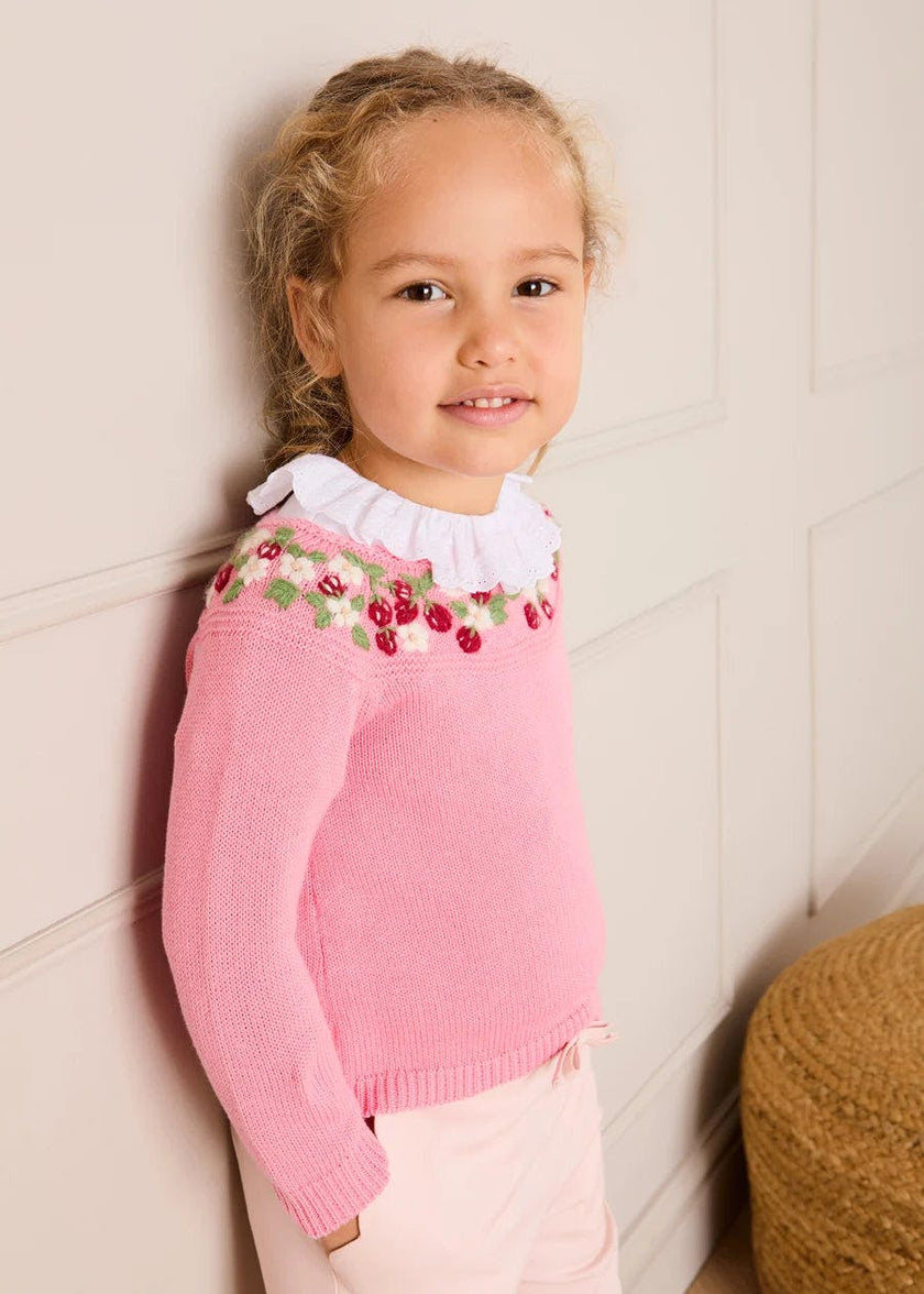Strawberry Embroidered Jumper in Pink (12mths-6yrs)