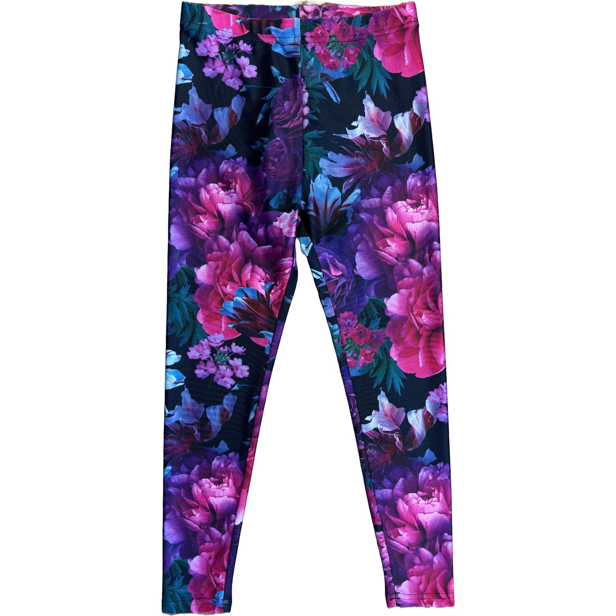 Girls Hi-Shine Mid Rise Slim Band Leggings, Florals