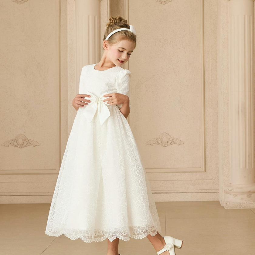 White Shannora Puff Sleeve Formal Dress