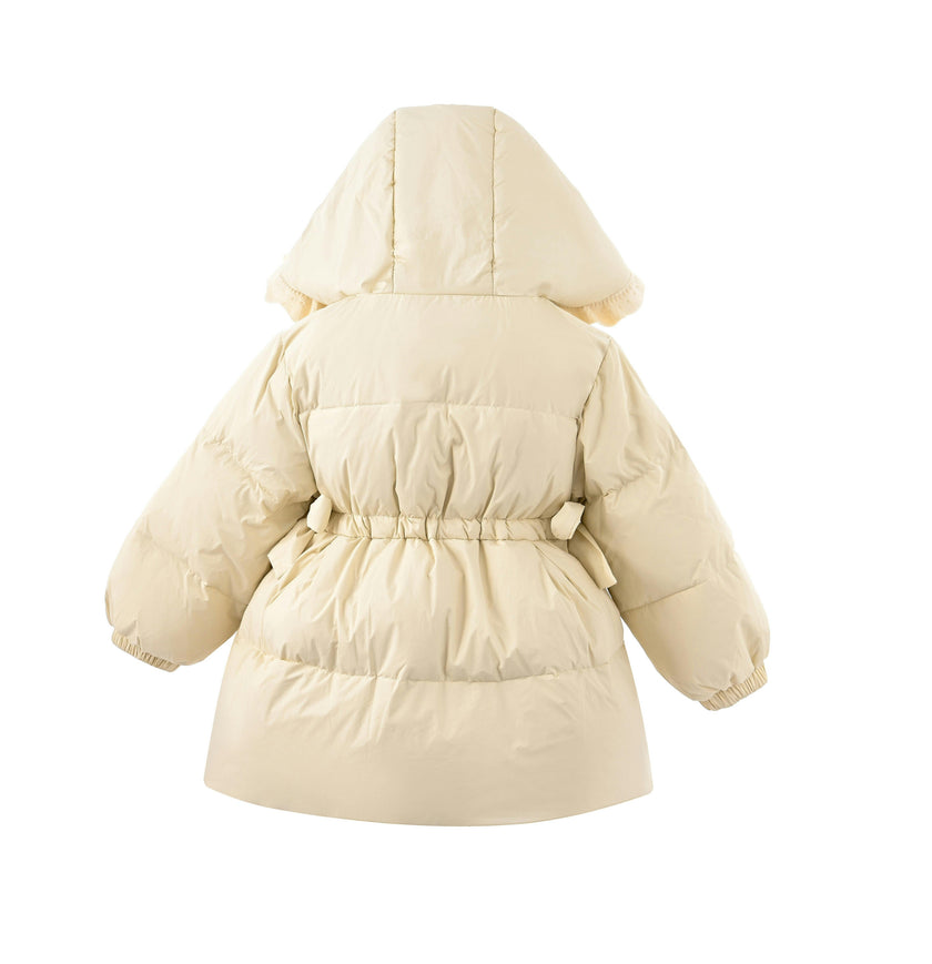 Beige Ruffle-Hood Coat with Matching Scarf