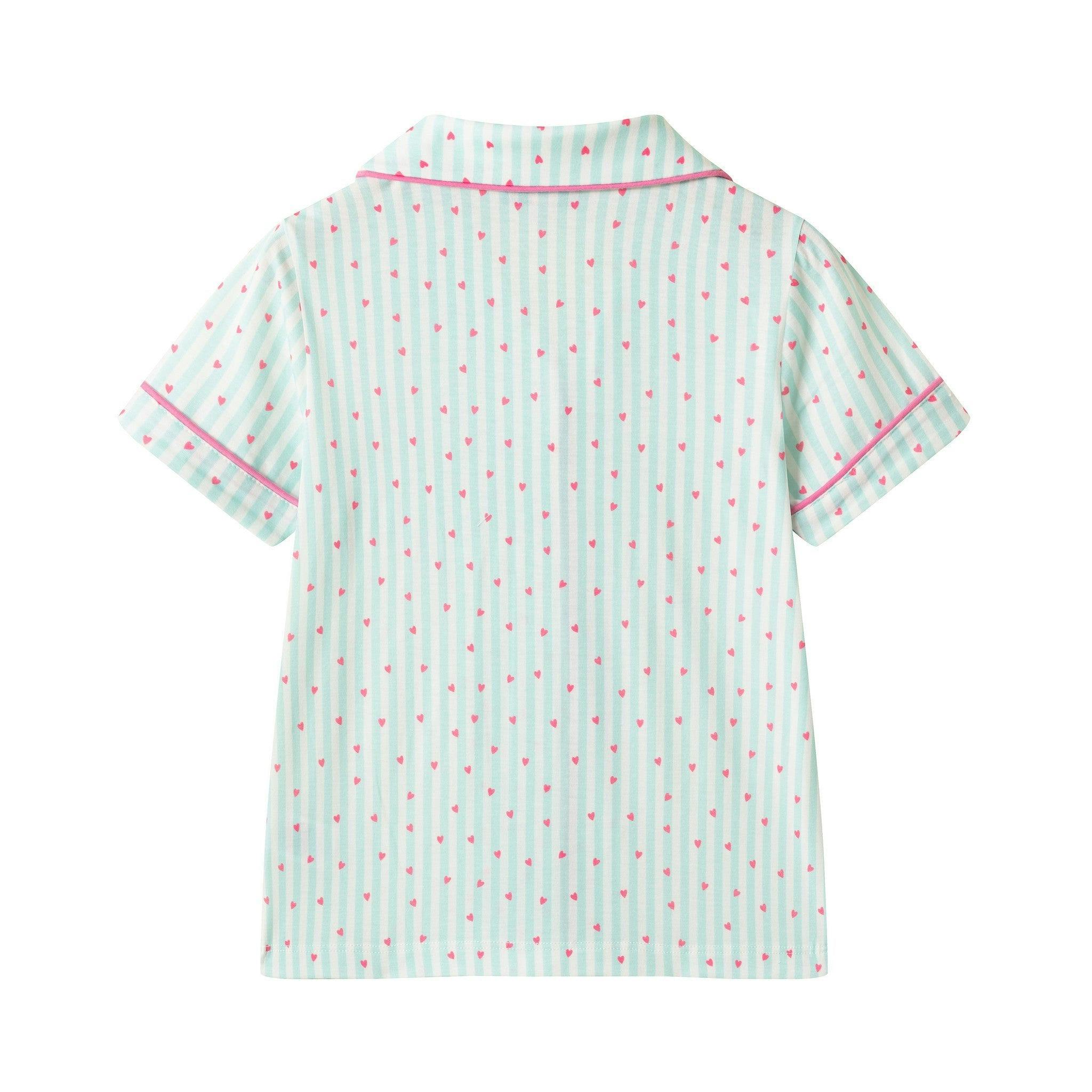Girls Pink Buttondown Pajama Set |Striped Hearts