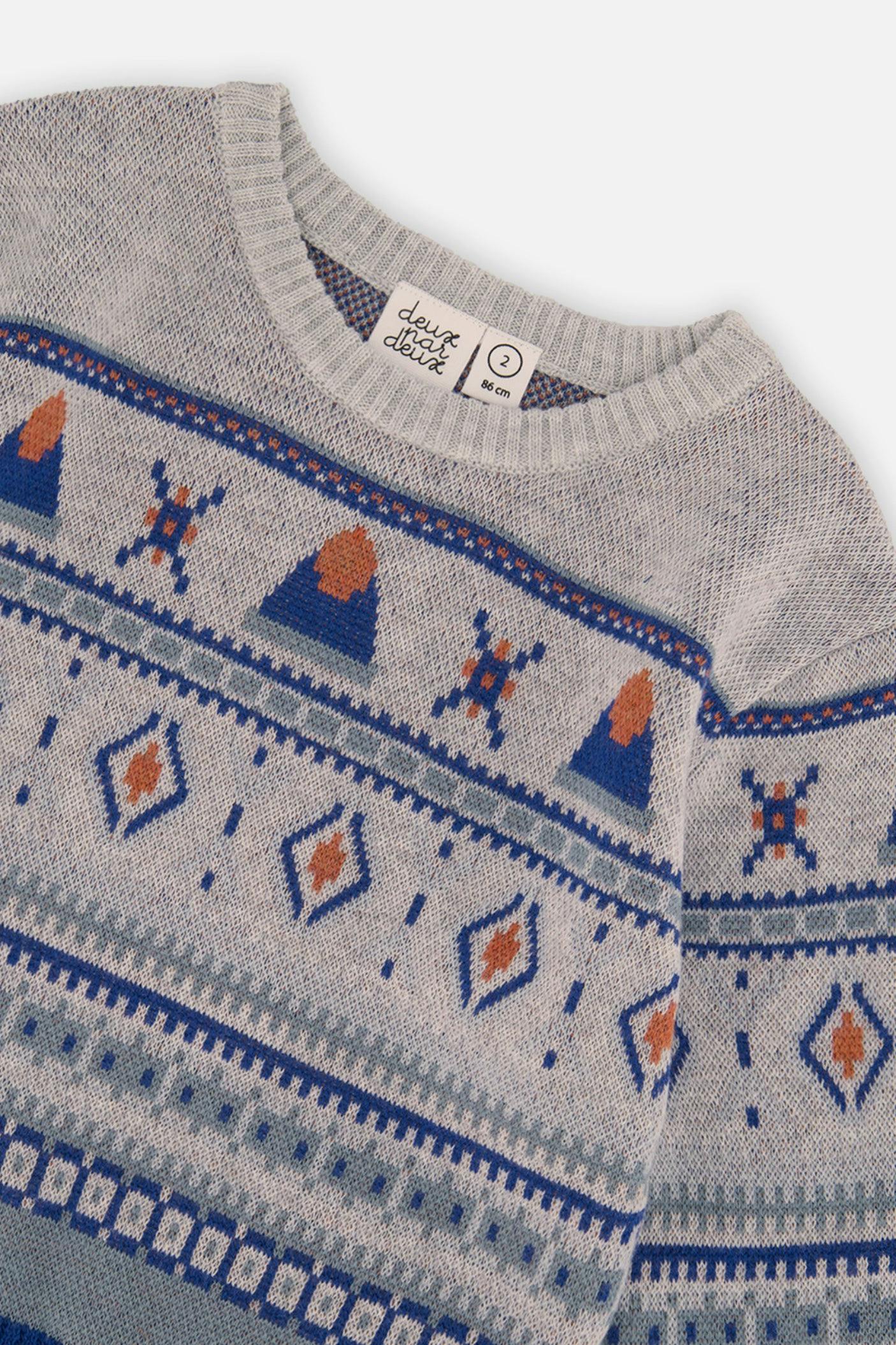 Baby Jacquard Knit Sweater Blue And Beige