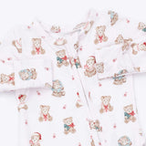 Christmas Teddy Bears Pink - 2 Way Ruffle Back Zipper Footie