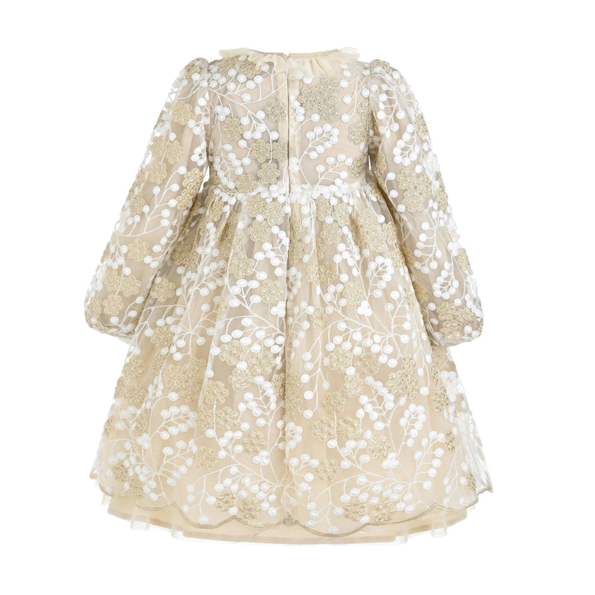 Champagne Floral Embroidered Dress