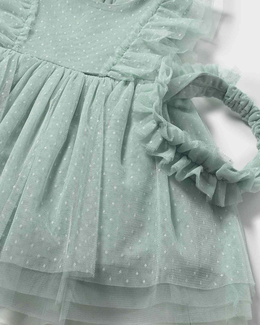 Green Baby Dress With Matching Headband