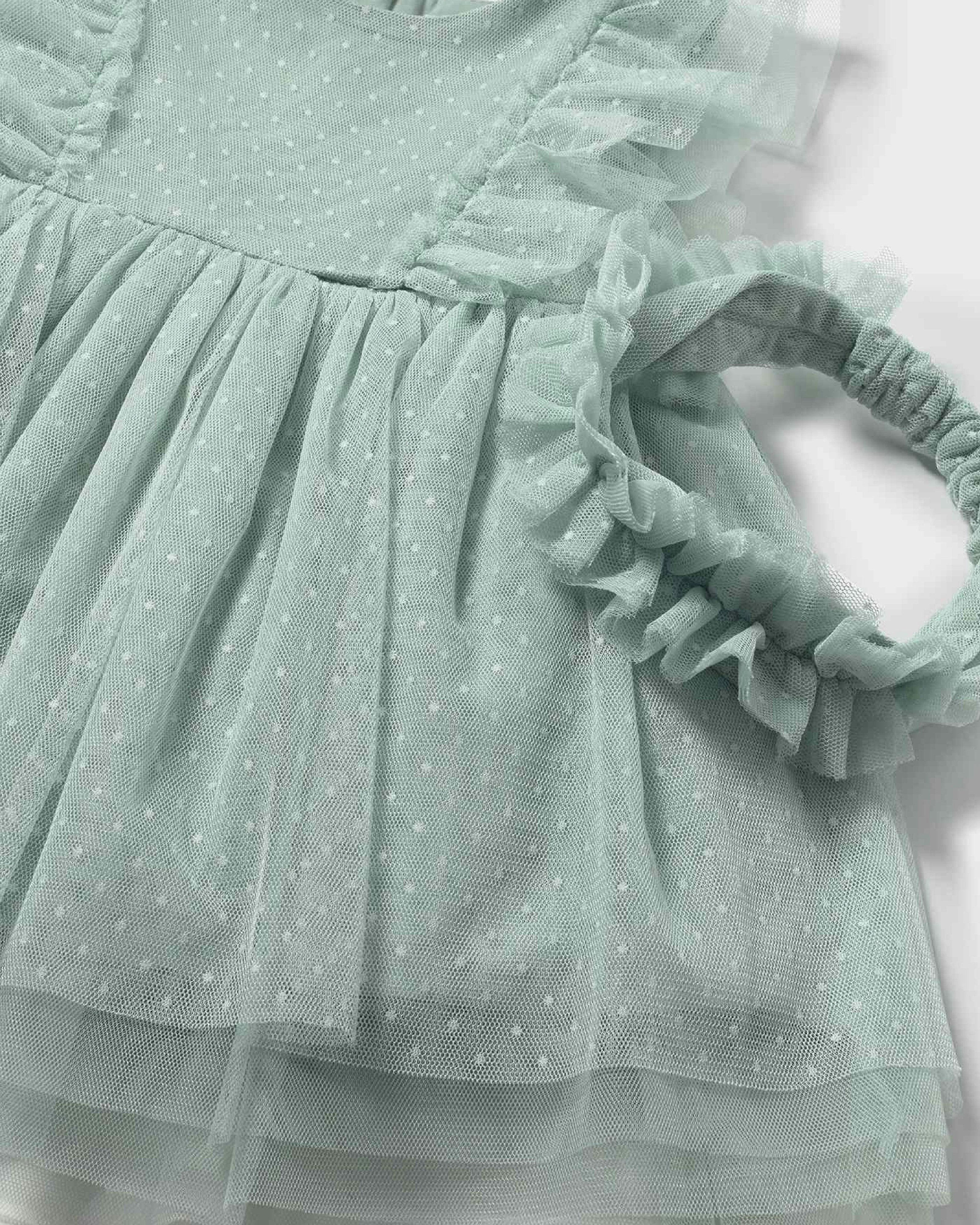 Green Baby Dress With Matching Headband