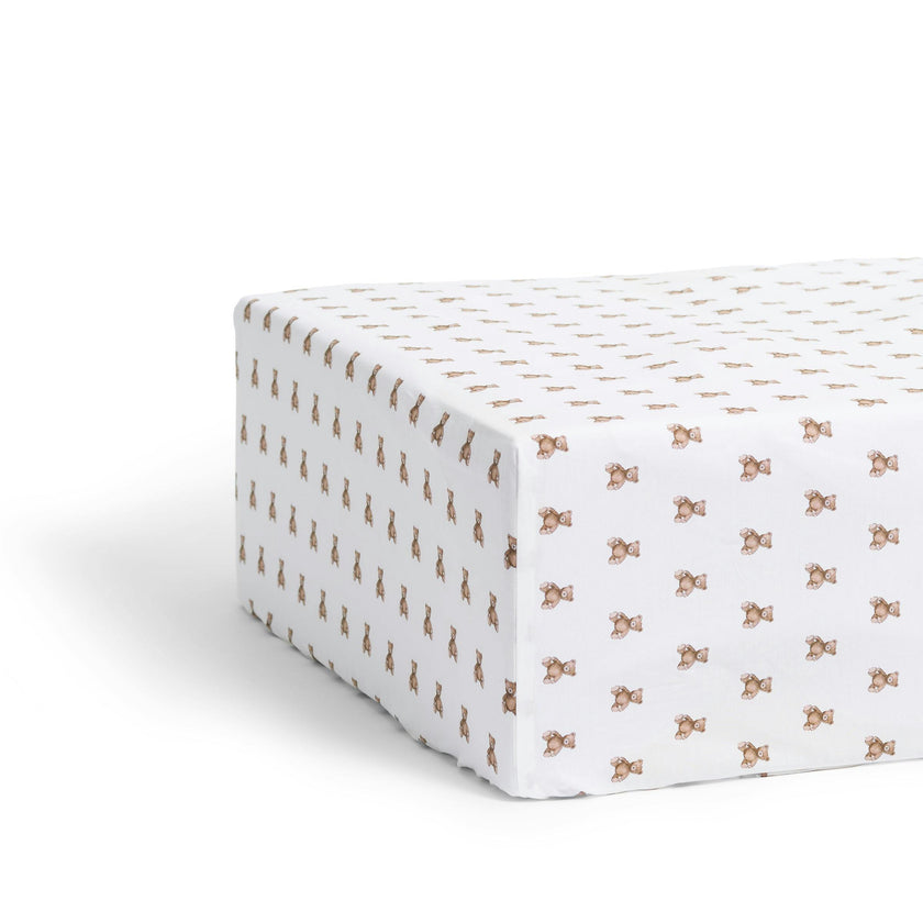 Luxe Premium Percale Crib Sheet in Teddy Tales