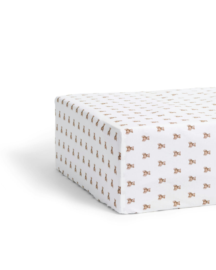 Luxe Premium Percale Crib Sheet in Teddy Tales