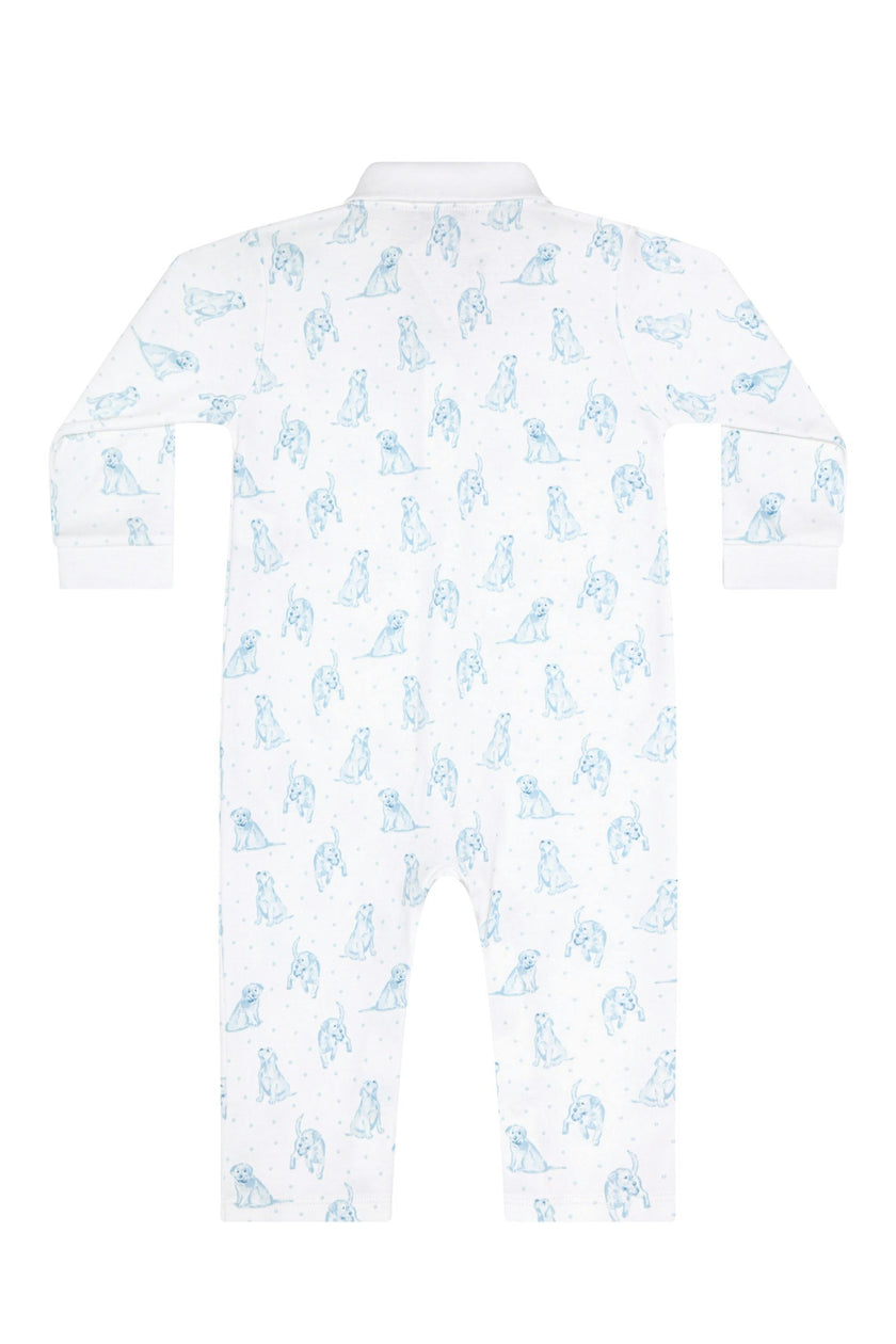 Blue Puppy Love Print Romper long sleeve