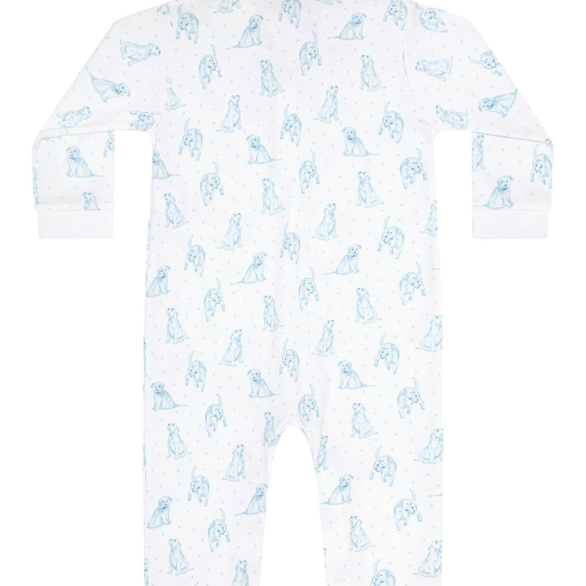 Blue Puppy Love Print Romper long sleeve