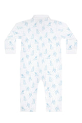 Blue Puppy Love Print Romper long sleeve