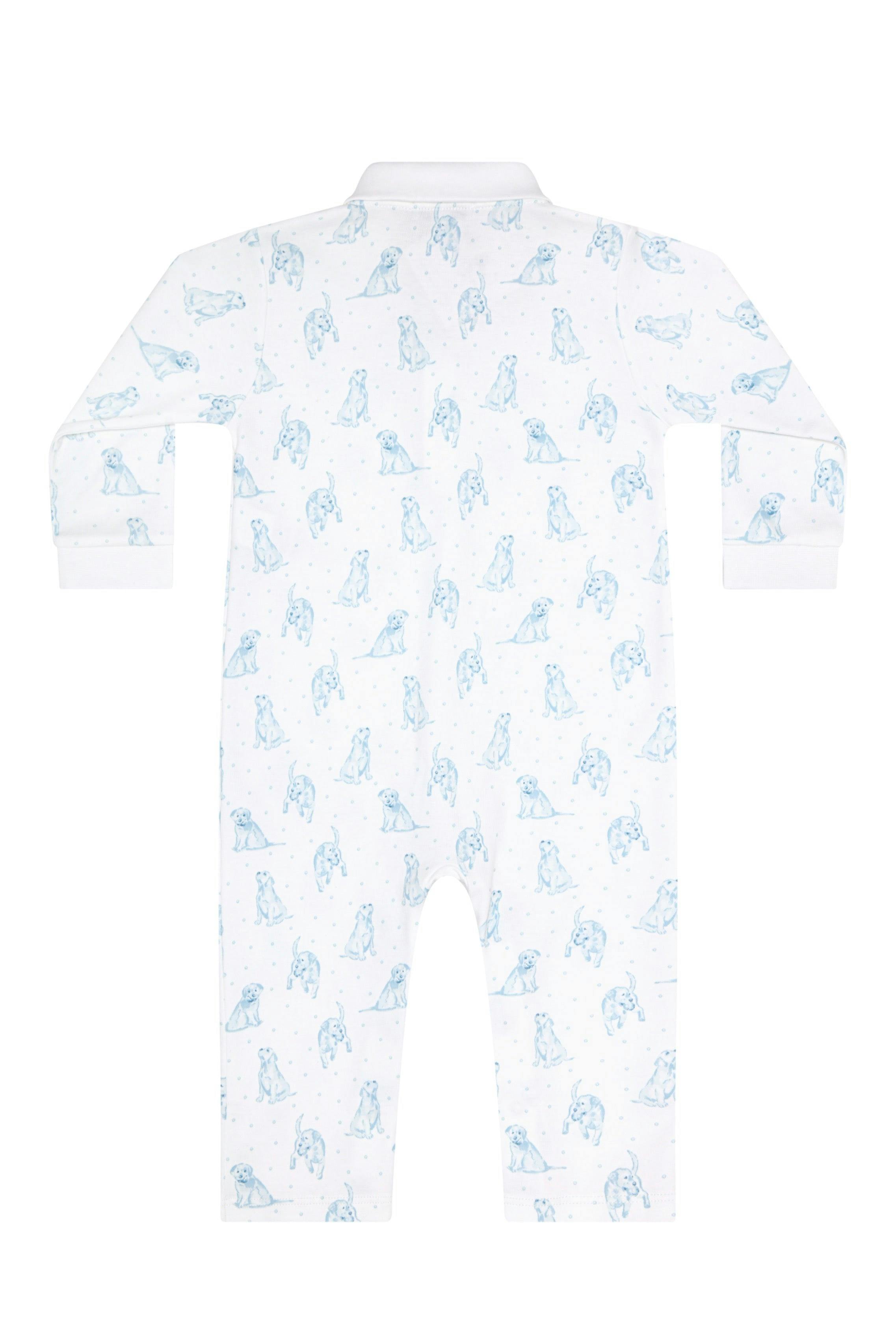 Blue Puppy Love Print Romper long sleeve