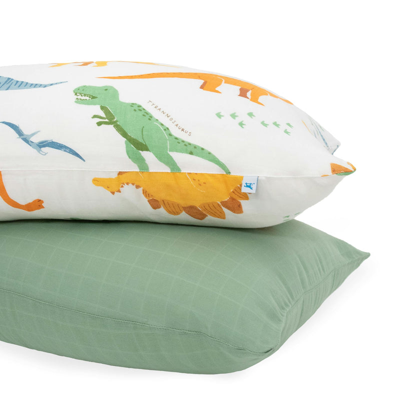 Cotton Muslin Pillowcase 2 Pack - Dino Names