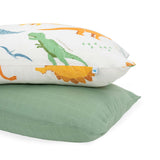 Cotton Muslin Pillowcase 2 Pack - Dino Names