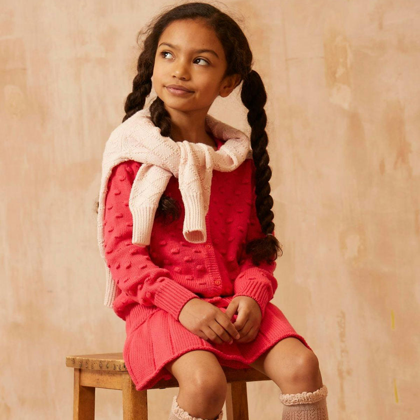 Popcorn Knit Cardigan | Raspberry