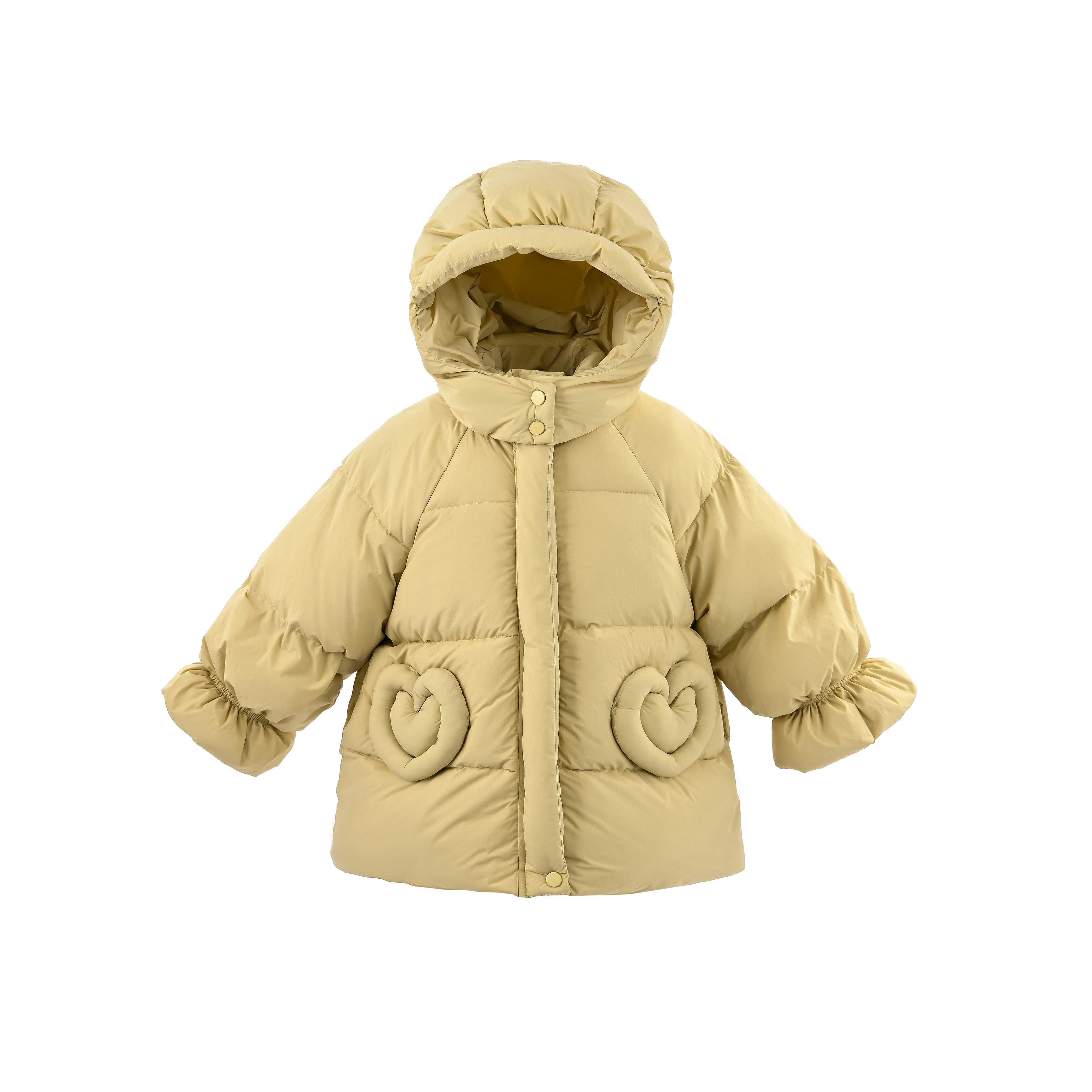 Yellow Glow Heart-Pocket Puffer Jacket